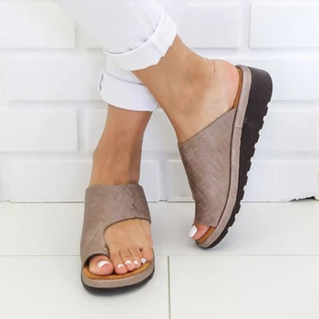 Ženy PU Kožené Topánky Pohodlné Platformu Ploché Jediným Dámy Bežné Mäkké Big Toe Nohy Ortopedické Sandále Bunion Corrector