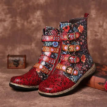 Ženy Retro PU Kožené Topánky Zapatillas Kože, Drobné Kvety Vzor Šitie Pracky Ploché Topánky Dámske Topánky Ženy 2020