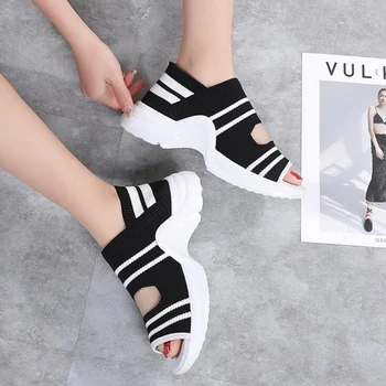 Ženy sandále 2020 letné topánky žena pletenie priedušná sandále kliny platformu sandále lady pohodlné topánky
