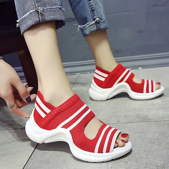 Ženy sandále 2020 letné topánky žena pletenie priedušná sandále kliny platformu sandále lady pohodlné topánky