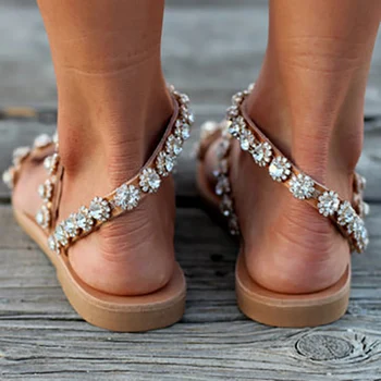 Ženy Sandále Letné Topánky Ploché Pearl Pohodlné Sandále String Perličiek Papuče Ženy Bežné Sandále