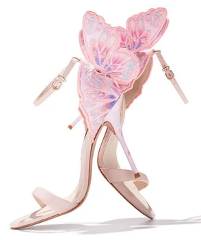 Ženy Sandále Motýlie Výšivky Sandále Vysokom Podpätku Topánky Žena Čerpadlá Kovové Stiletto Svadobné Party Šaty