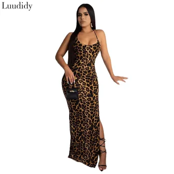 Ženy Sexy Leopard Tlač Obväz Bodycon Šaty Večerné Party Backless Štrbinou Šaty