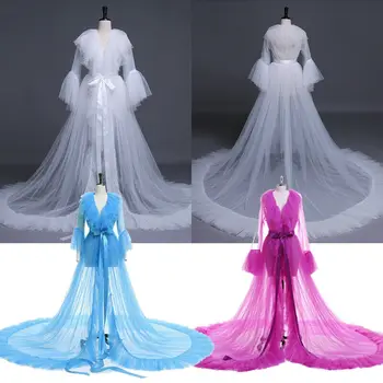Ženy Sexy Spodnú Bielizeň Dlho Čipky Šaty Prehrabať Krátky Rukáv Nightgowns Nightdress Priesvitných Šatách Vidieť Cez Kimono Župan Sleepwear 2020
