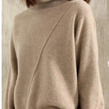 ženy sveter 2019 zimné nové Dvojité zahusťovanie voľné turtleneck cashmere sveter žena dlhý rukáv bežné pletený pulóver