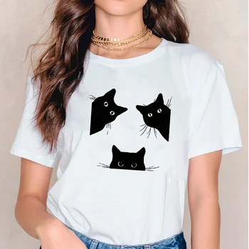 Ženy T-shirts T Top Shirt Geometrické Mačka Milenca Roztomilý Kawaii Oblečenie 90. rokov Dámy Tlač Lady Dámske Grafické Ženský Čaj T-Shirt
