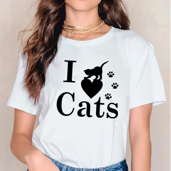 Ženy T-shirts T Top Shirt Geometrické Mačka Milenca Roztomilý Kawaii Oblečenie 90. rokov Dámy Tlač Lady Dámske Grafické Ženský Čaj T-Shirt