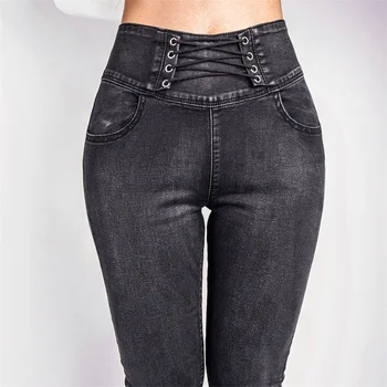 Ženy Tenké Elastické Jeans Späť na ZIPS, Vysoký Pás Sexy Ceruzkou Nohavice Klasické Dráhy Strech Chudá Denim Push Up Ulici Priateľ