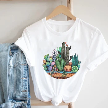 Ženy Tlač Kaktus 90. rokov Mujer Camisetas Dievča Bežné Streetwear Módne Oblečenie Tlač Tee Top Tričko Žena Grafické T-shirt