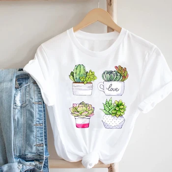 Ženy Tlač Kaktus Rastlín Kvet 90. rokov Mujer Camisetas Dievča Módne Oblečenie Tlač Tee Top Tričko Žena Grafické T-shirt