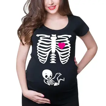 Ženy to Tichý, Oblečenie pre Tehotné ženy Krátke tvaru lebky Tlač tričko ropa premama embarazadas A1