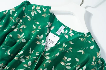 Ženy to Čistý Hodváb Dlhé Šaty zelené kvetinové Spp Rukáv Dve Vrstvy Vytlačené veľkosti L XL JN100