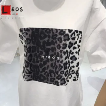 ženy tričko leopard tlač harajuku ročníka Letnej All-zápas Top Voľné tričko Krátky Rukáv kórejský ulzzang biela čierna tričko