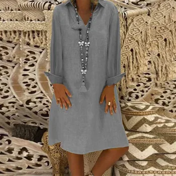 Ženy Tričko Šaty 2019 Leto, Jeseň Sexy tvaru Ženy Šaty s Dlhým Rukávom Bežné Pevné Voľné Boho Plážové Šaty Plus Veľkosť 5XL