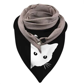 Ženy Tvorivé Mačka Tlače Šatku Hijabs Lady Módne Retro Žena Šatkou Double-Layer Tlačidlo Šatku Zábaly 2021 Foulard Femme шарф