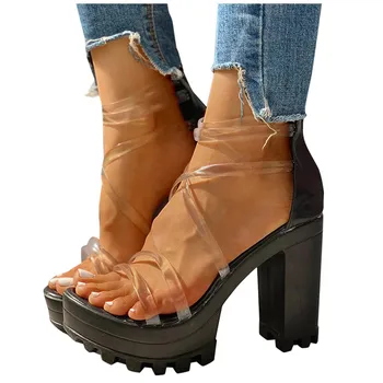 Ženy Vysoké Podpätky na Zips Nepremokavé Platformu High-päty Topánky Sandále Robustný Podpätky Pracka Sandále Ležérne Topánky #40