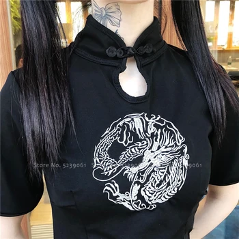 Ženy Výšivky Cheongsam Tradičnej Čínskej Štýl Šaty Dragon Qipao Dievča Hanfu Gotický Strany Streetwear Vestido Ázijské Oblečenie