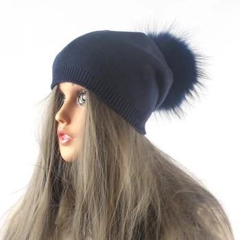 Ženy zimné vlna pletené čiapky pompom čiapočku prírodné fox kožušiny strapce klobúk farbou príčinné klobúk spp