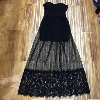 Ženy Čipky Letné Šaty 2020 Black Kvetinový Večierok Elegantné Šaty Bez Rukávov Bez Ramienok Sexy Večer Party Šaty