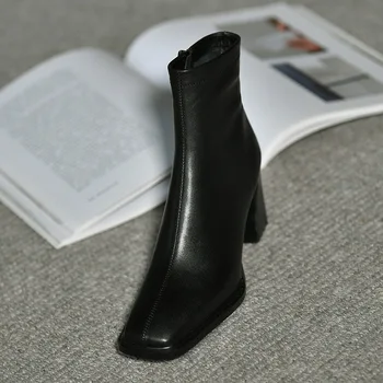 Ženy Členková Obuv Faux kožené Zippper Vintage Fahion Chelsea Boots Štvorcové Prst Námestie Pevné, Silné Päty Plus Veľkosť 39