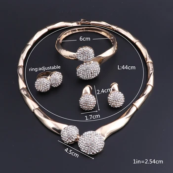 Ženy Šperky Sady Zlatá Farba Dubaj Náhrdelníky Náušnice, Náramok, Prsteň v Nigérijskej Svadobné Nastaviť Svadobné Crystal turecký Šperky