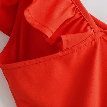 Ženy štýl V krku volánikmi mini šaty červené sladké ženské šaty pevné backless sleeveles elegantné vestidos