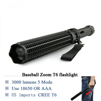žezlo Baseball self-defense led baterka cree T6 výkonné lovecké svetlo 18650 extensible obrany led baterkou Teleskopická svietidla