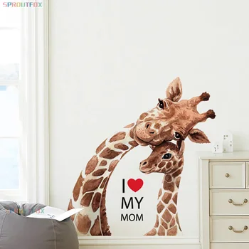 Žirafa a Dieťa Žirafa Stenu, Nálepky DIY Domáce Dekorácie pre Deti Izby, Spálne, Roztomilý Anaimal Umenie Plagátu Vinyl Vymeniteľné Obtlačky