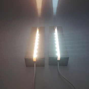 Živica Umenie Obdĺžnik LED Svetlá Displej Základne Crystal Drevené Osvetlené Základňa Stojana