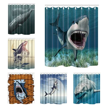 Žralok Sprchové Závesy Domáce Dekorácie Vaňa Obrazovky Polyester Textílie Nepremokavé a Plesní, a Doklad s 12 Plastové Háčiky Umývateľný
