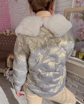 Глянцевая дутая куртка с мехом Emberens 5139 Nové Осень Зима 2020 Доставка из России Российское Производство